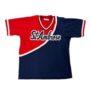 Vintage 70s Van Ginkle St Ambrose Jersey Red Blue Athletic Sportswear Size M